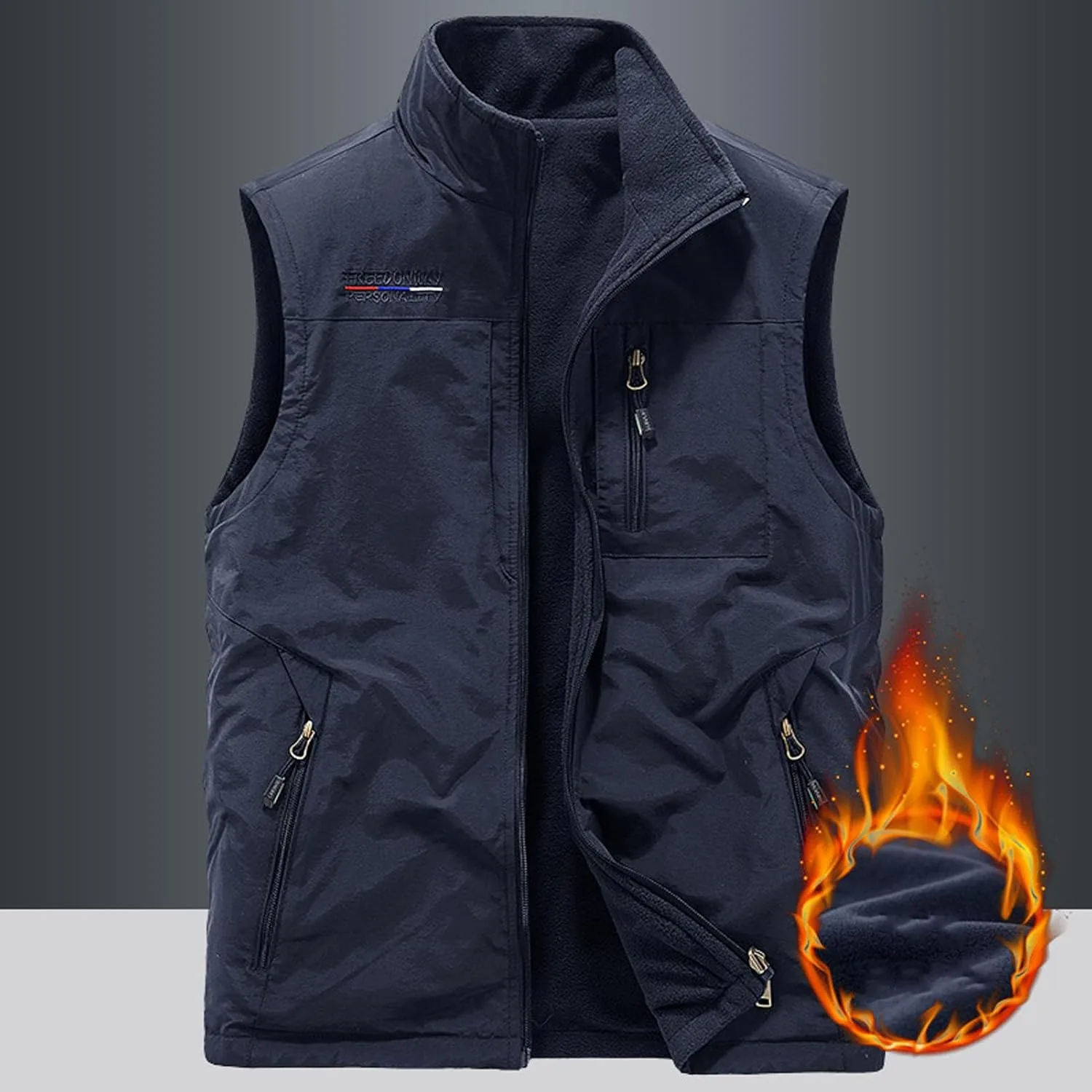 Мужская флисовая жилетка Reversible Zip Up с отложным воротником и карманами - для путешествий и спорта Generic, Sapphire — фото 4