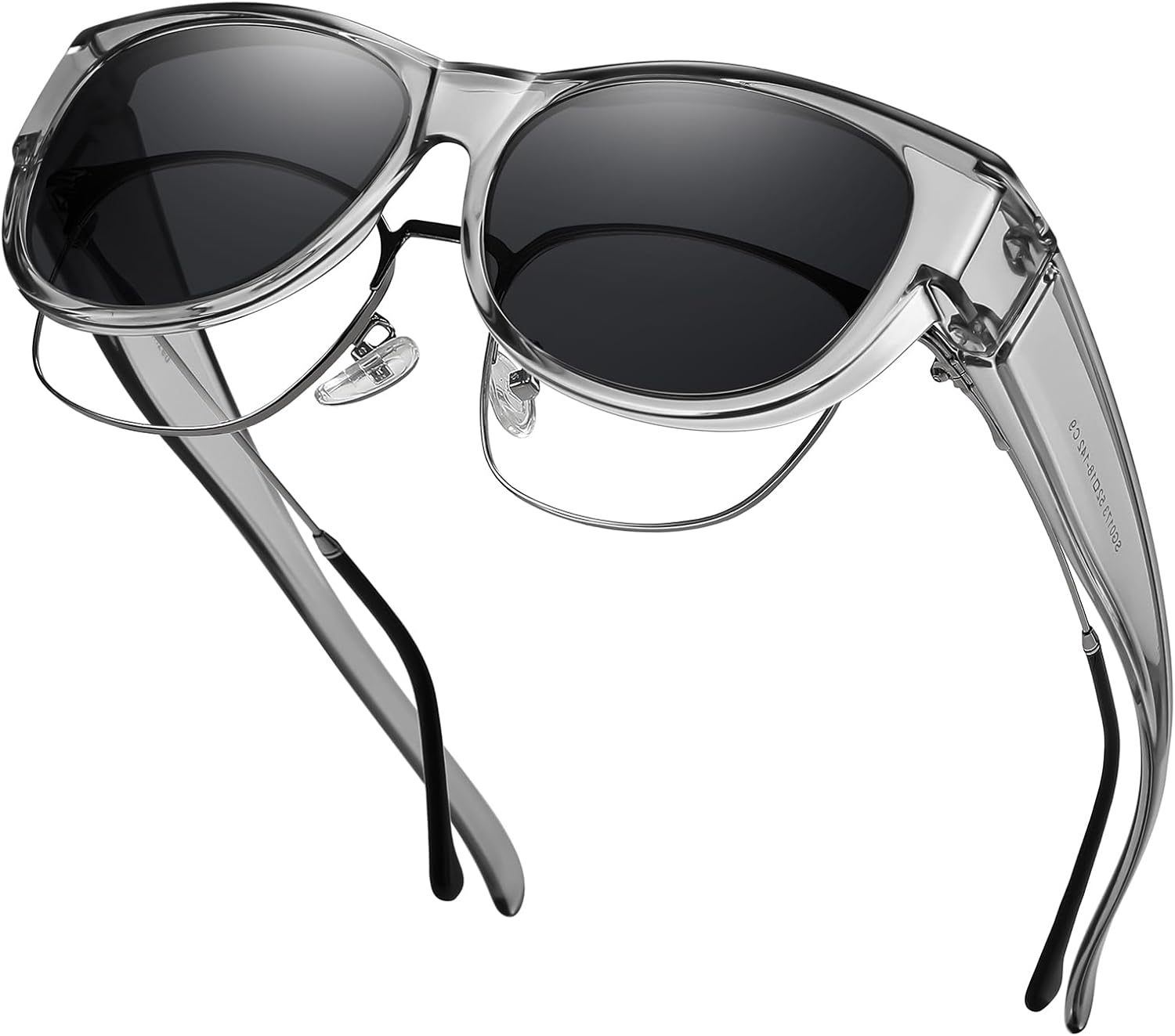 

Солнцезащитные очки GEGURI Fit Over Glasses с поляризацией, для женщин и мужчин, стильный дизайн «кошачий глаз», 100% защита от УФ-излучения, Transparent Grey Frame Grey Lens