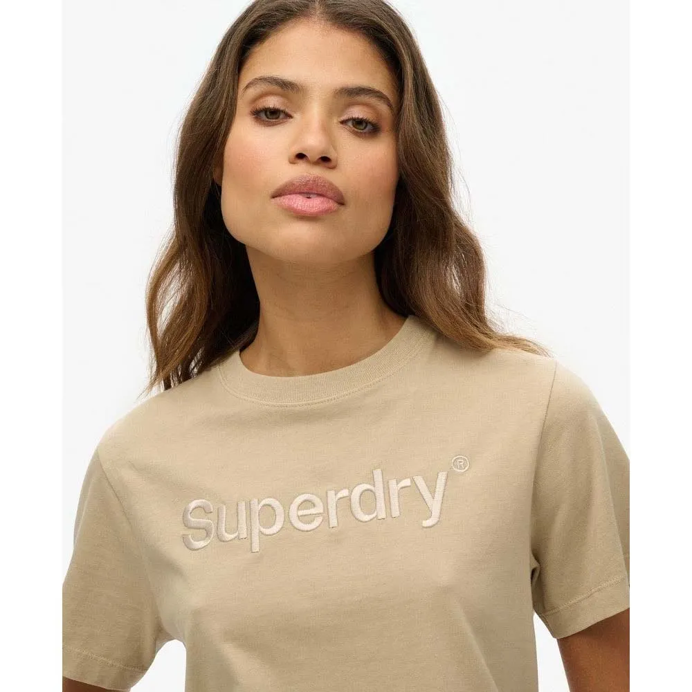 Футболка с коротким рукавом Superdry Emb Core Logo Boxy Loose, бежевый — фото 3