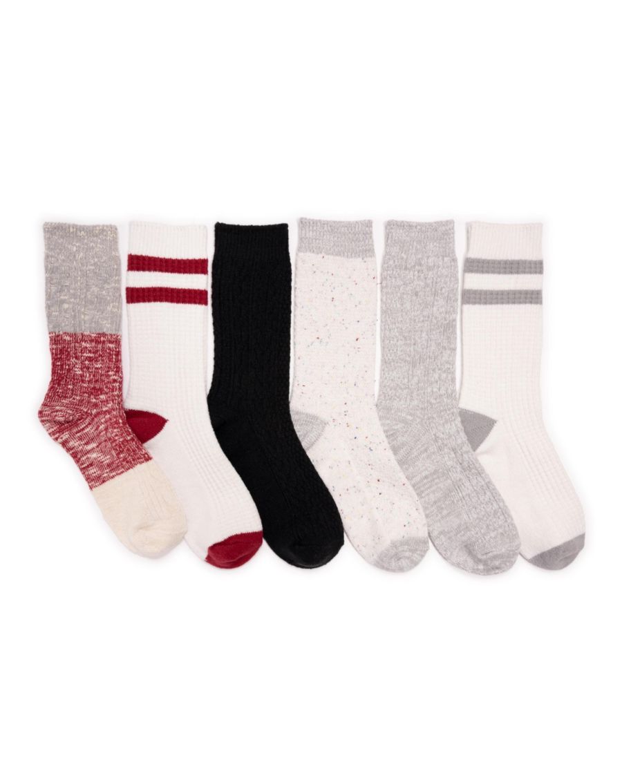 

Женские микрофибровые носки для сапог, набор из 6 штук MUK LUKS, Ivory/red/grey