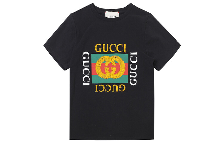 Футболка детская Gucci с логотипом, черный / белый