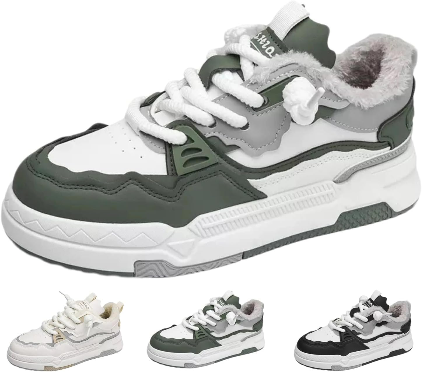 

Зимние массивные кроссовки для мужчин с утепленной меховой подкладкой, теплые, удобные, модные, повседневные кроссовки для улицы Macefil, белый/зеленый