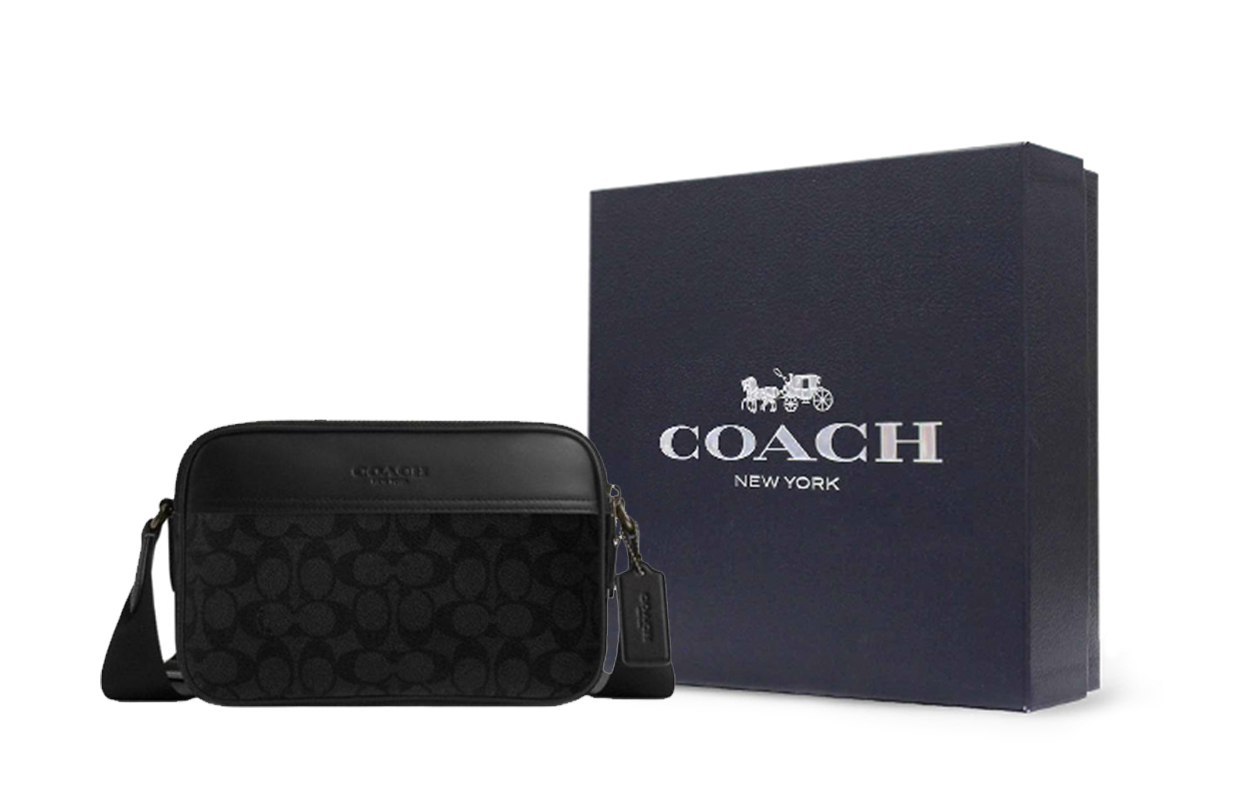 

COACH Искусственная кожа Грэм плечевая сумка через плечо среднего размера мужская черная с кожаными вставками