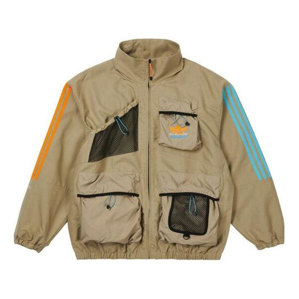 

Куртка originals x palace crossover logo stripe multiple pockets stand collar jacket brown Adidas, мультиколор