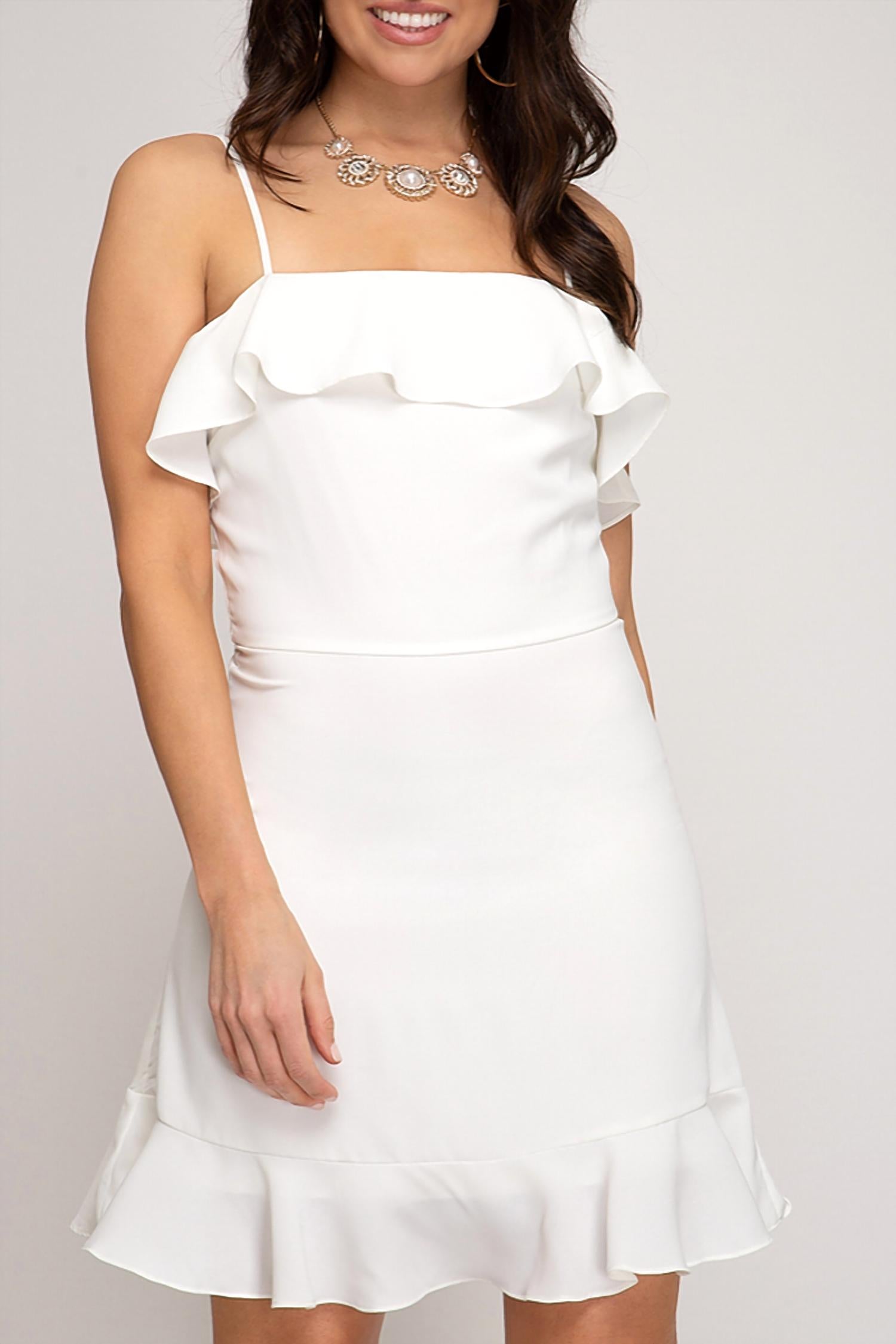

Классическое мини-платье цвета Off White SHE + SKY