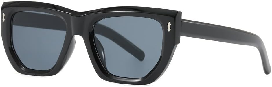 

Женские солнцезащитные очки «кошачий глаз» в черной оправе с коричнево-серыми тонированными линзами, декоративными заклепками и защитой от УФ-излучения ENSARJOE, Black/Grey