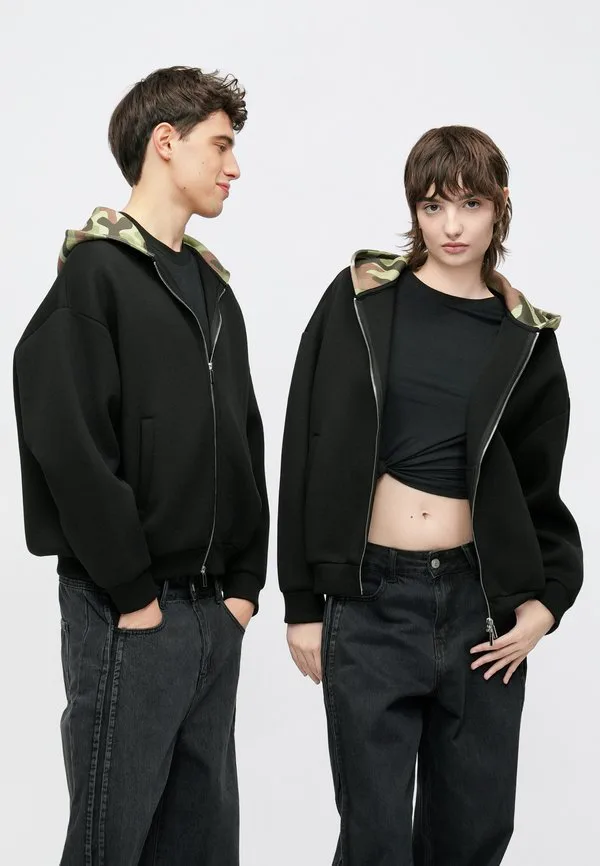 

Универсальная толстовка унисекс свободного кроя с камуфляжным контрастным рисунком и застежкой-молнией. Yourturn, Black, Черный, Универсальная толстовка унисекс свободного кроя с камуфляжным контрастным рисунком и застежкой-молнией. Yourturn, Black