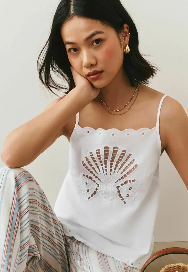 Топ Next Regular fit cutwork broderie cami, белая ракушка — фото 4