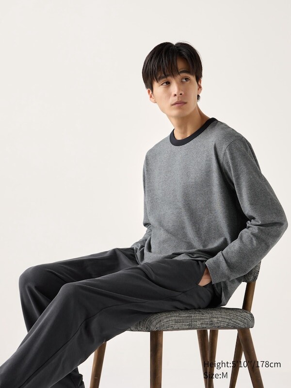 

Ультра эластичный пижамный комплект с круглым вырезом Uniqlo, серый
