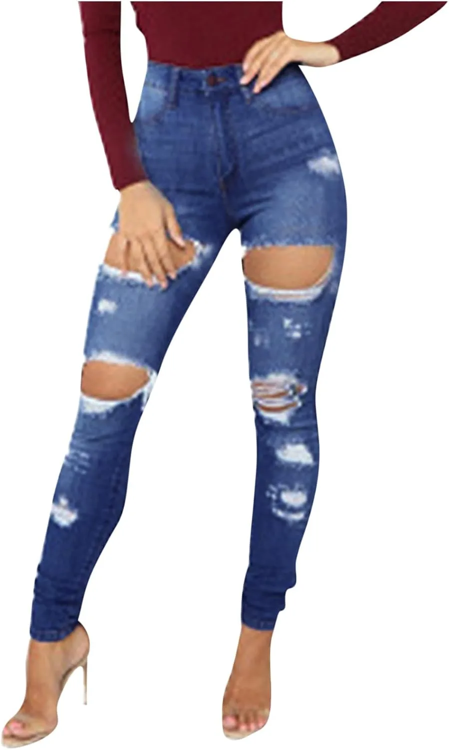 

Рваные скинни джинсы для женщин High Waisted Stretchy Slim Fit