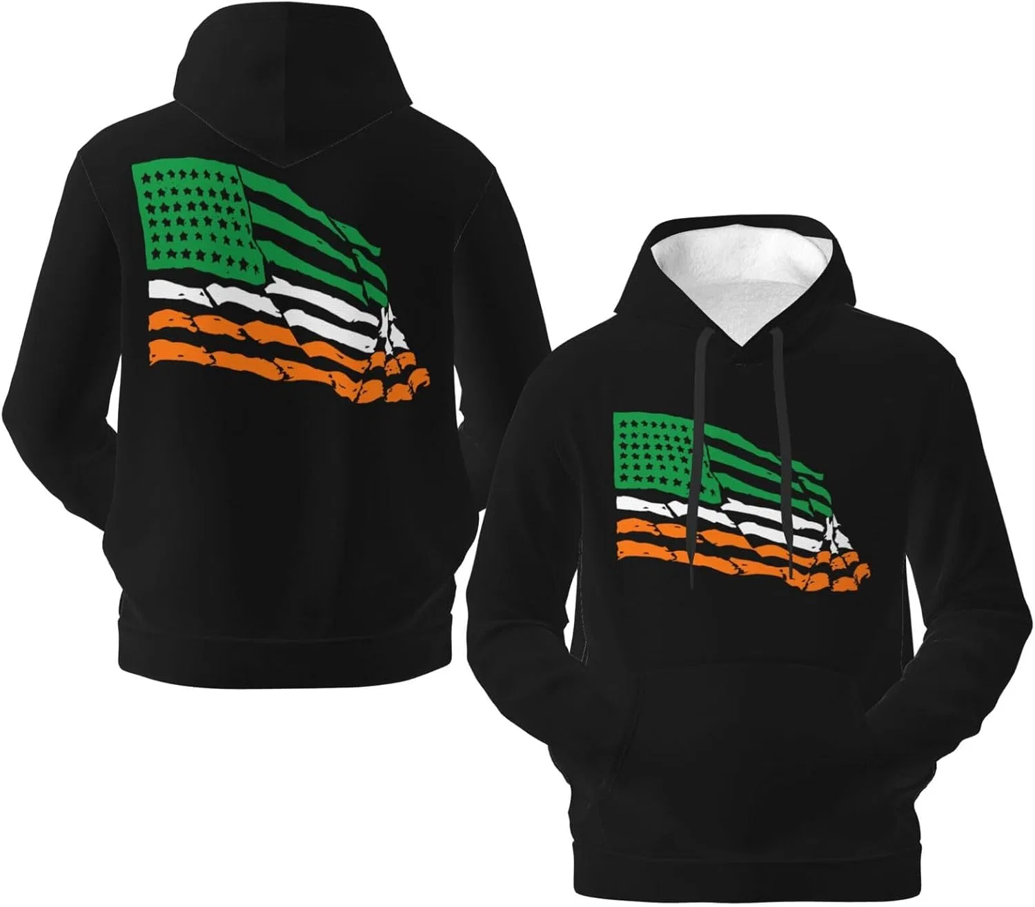 Мужской флисовый худи с капюшоном и карманом Ireland Irish America Flag Pullover Sweater Generic, черный
