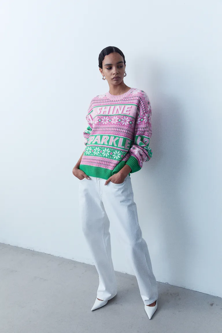 

Свитер жаккардовой вязки H&M, розовый