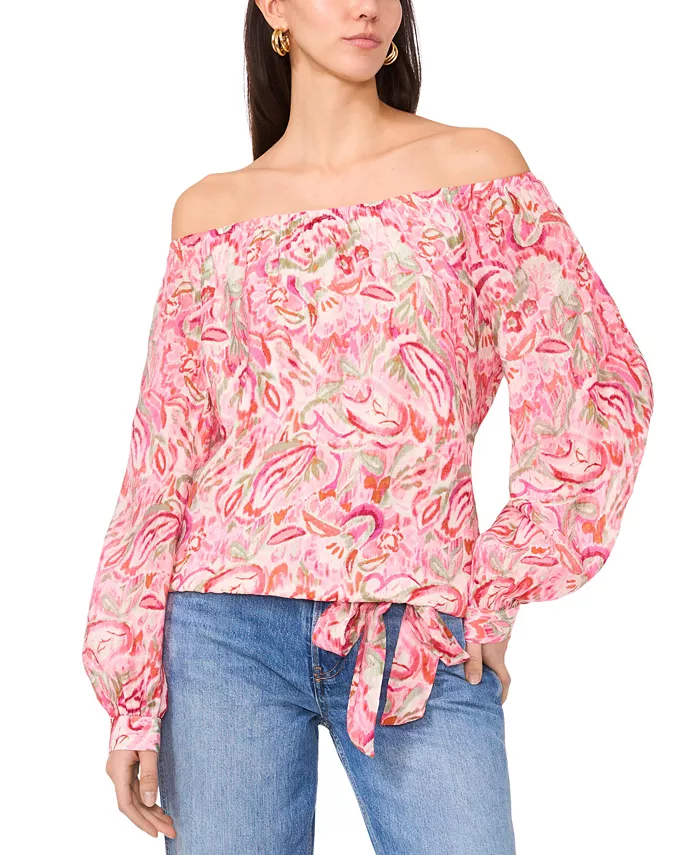 

Женский топ с цветочным принтом Off-The-Shoulder Vince Camuto, розовый