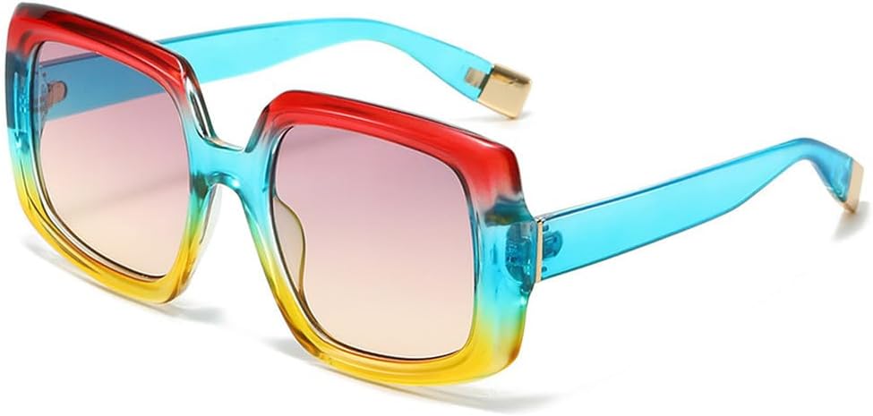 

Винтажные яркие женские солнцезащитные очки класса люкс, модные градиентные очки с защитой от УФ-излучения UV400, мужские солнцезащитные очки в стиле панк HVTVTLA, Red Blue Yellow