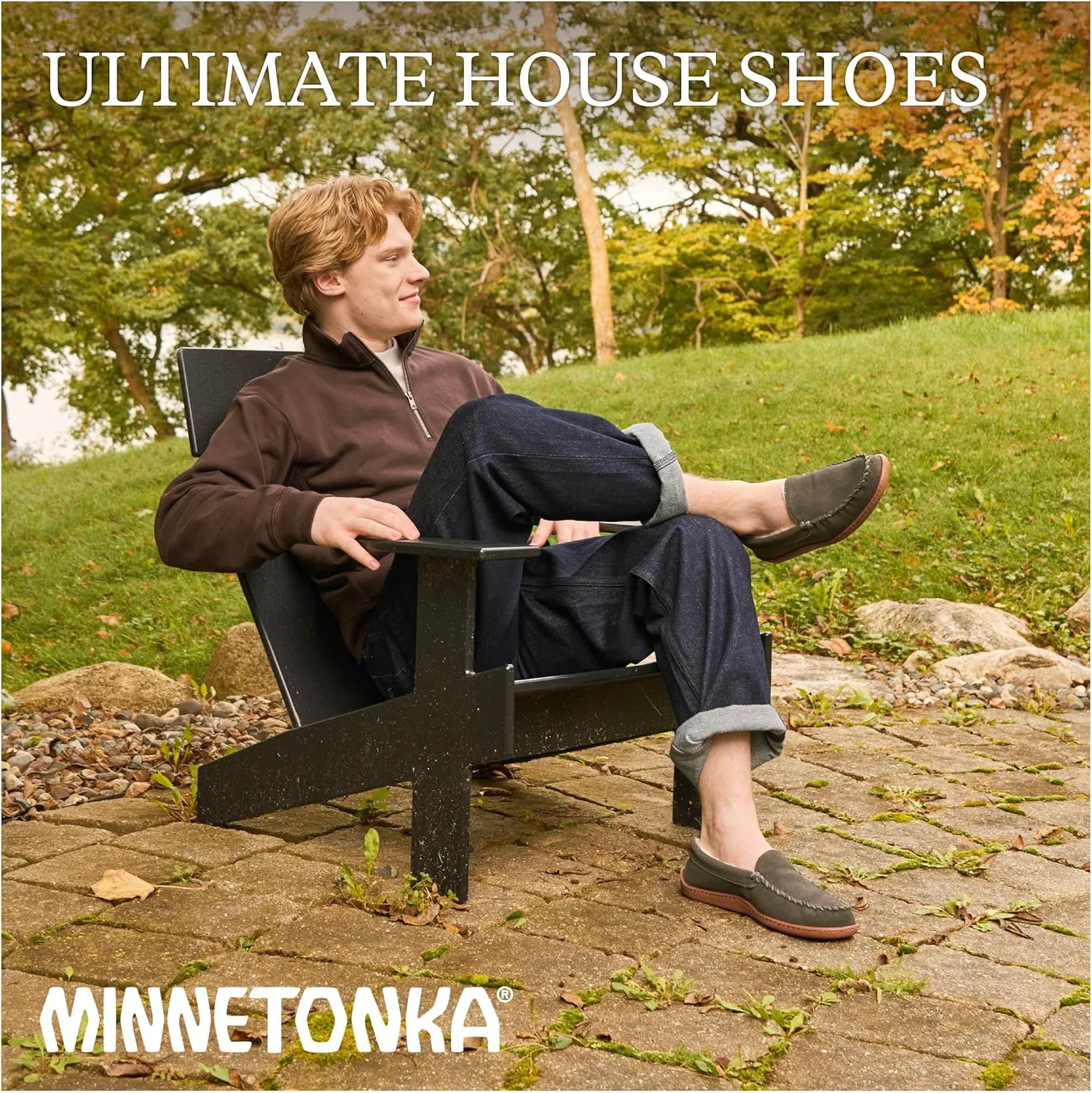 Мужские тапочки Minnetonka с плюшевой подкладкой и жесткой подошвой, коричневый — фото 4