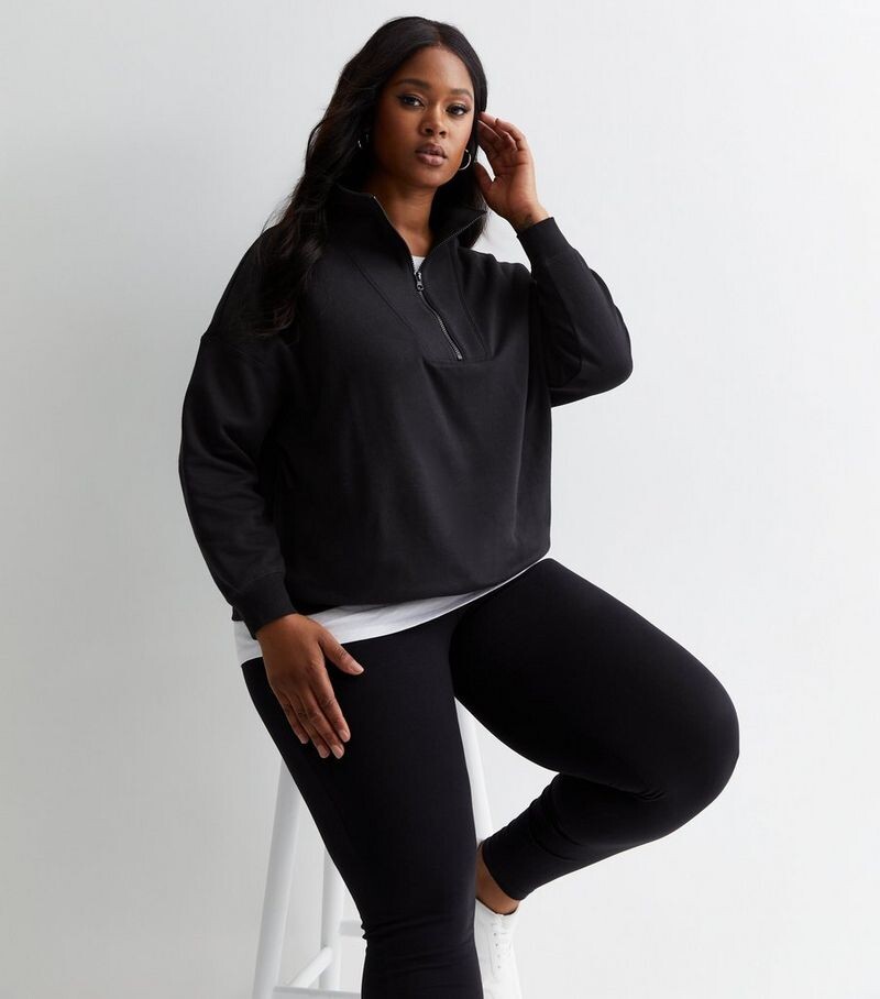 

Черный свитшот с воротником на молнии Curves New Look, черный