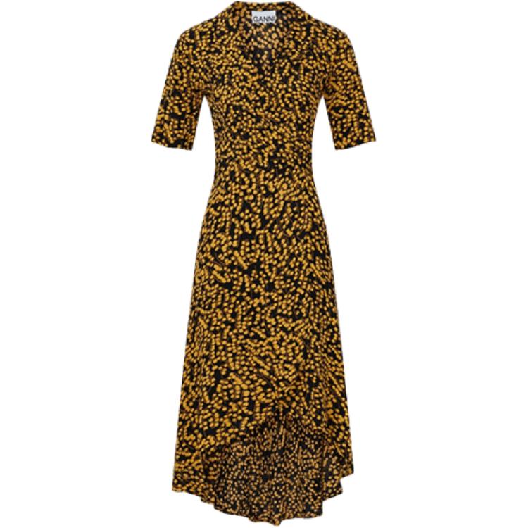

GANNI Женское желтое платье с короткими рукавами