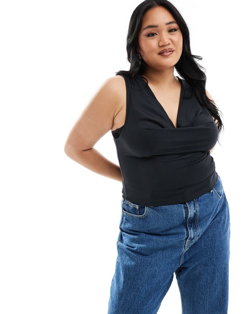 

Черный облегающий топ без рукавов с воротником-хомутом ASOS DESIGN Curve ASOS