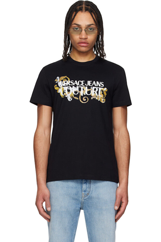 

Черная футболка с логотипом в стиле барокко Versace Jeans Couture