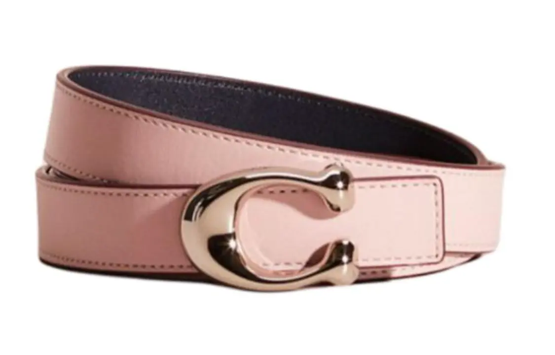 

Coach Женский кожаный ремень с логотипом и гладкой пряжкой, розовый, ширина 2,5 см