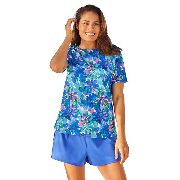 

Женская футболка для плавания с перекрестной спинкой plus size Swim 365, Blue Watercolor Floral, Синий, Женская футболка для плавания с перекрестной спинкой plus size Swim 365, Blue Watercolor Floral