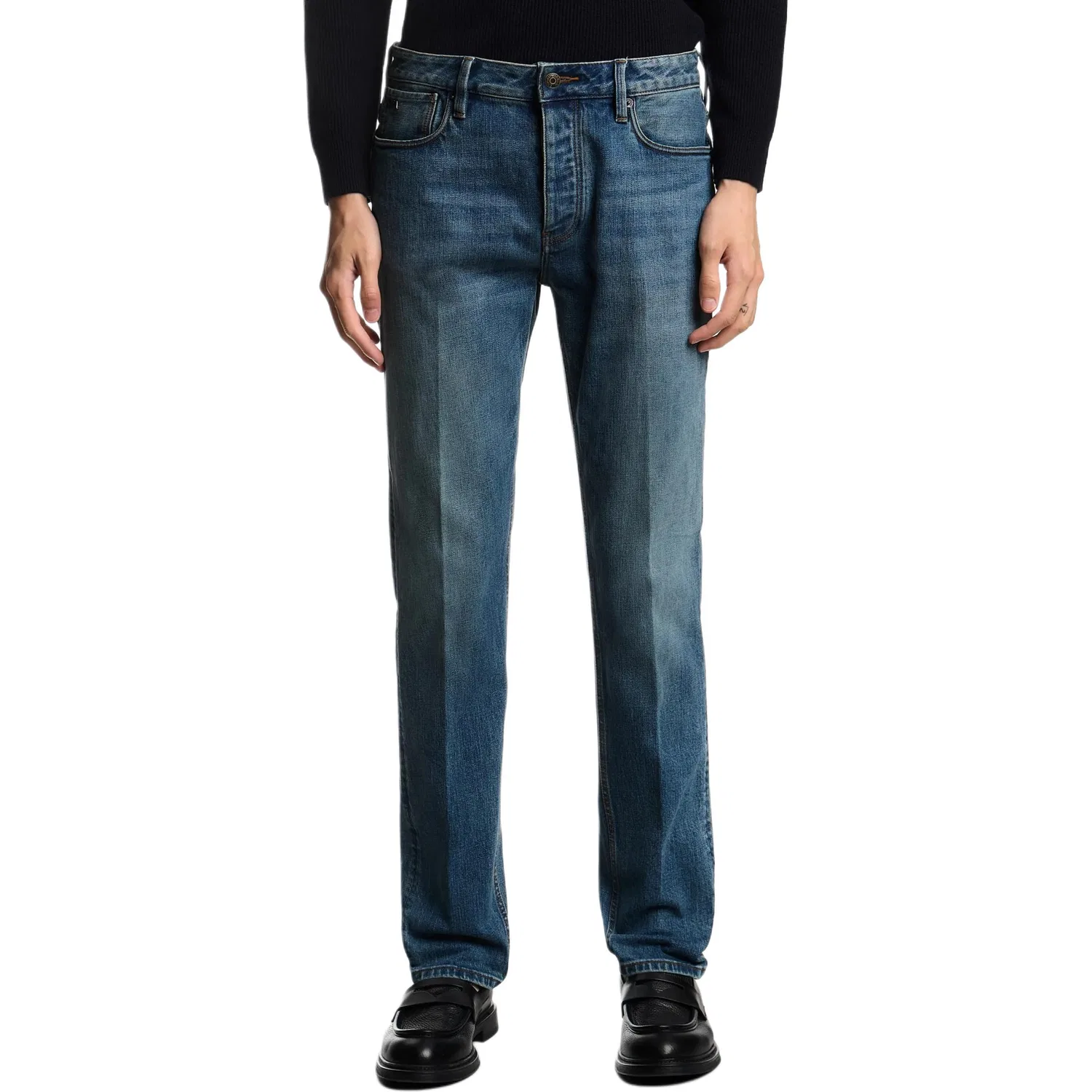 Джинсы J75 Slim fit Stone washed Stretch denim EMPORIO ARMANI, Light Blue — фото 3