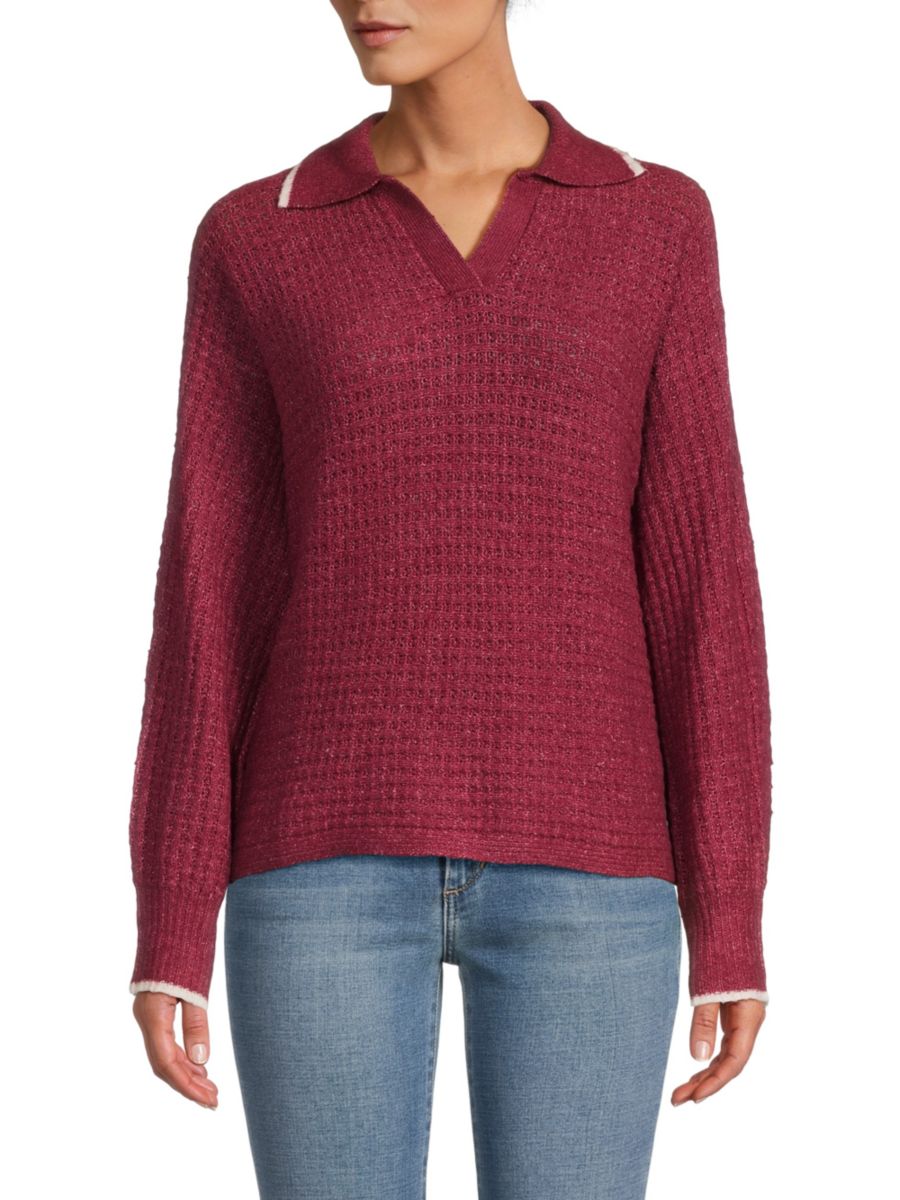 

Вафельный вязаный свитер Joseph A, цвет Cabernet Ivory