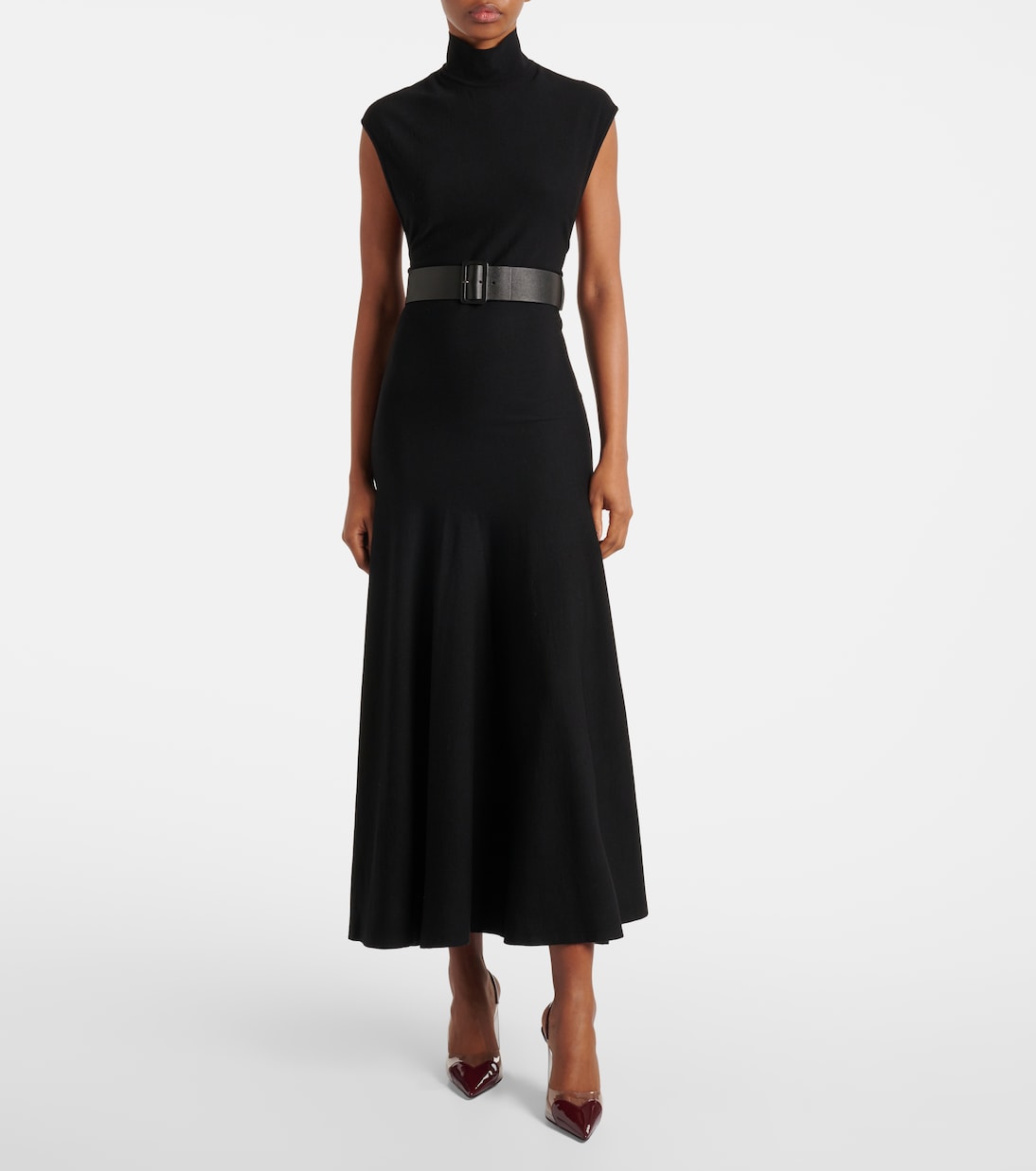 Платье миди из смесовой шерсти с поясом Alaïa, Noir Alaia — фото 2
