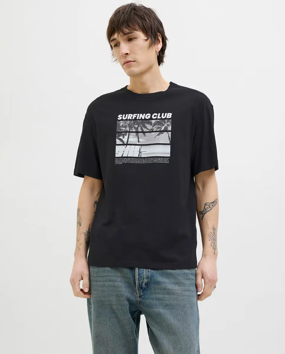 

Мужская футболка с коротким рукавом и принтом спереди Jack & Jones, черный