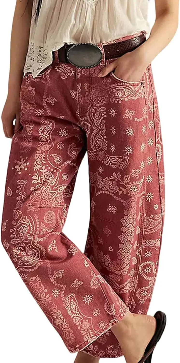 

Женские джинсы Loose Floral Print, Multi-Colored Boyfriend Style Mid-Rise