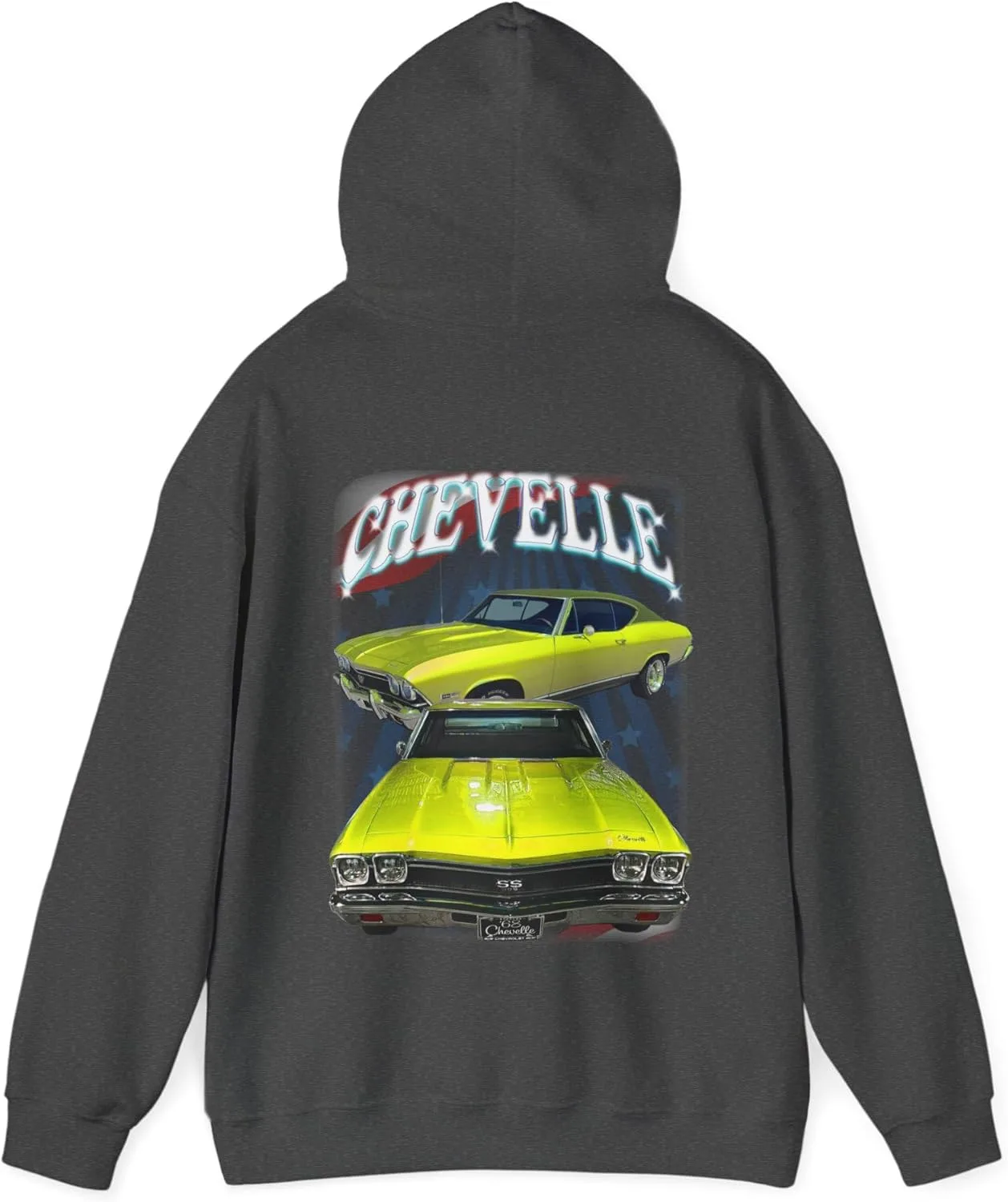 Желтая толстовка с капюшоном в стиле Chevelle 1968 года. Подарок для автолюбителя. Классика, хот-род GENERIC, Dark Heather — фото 3