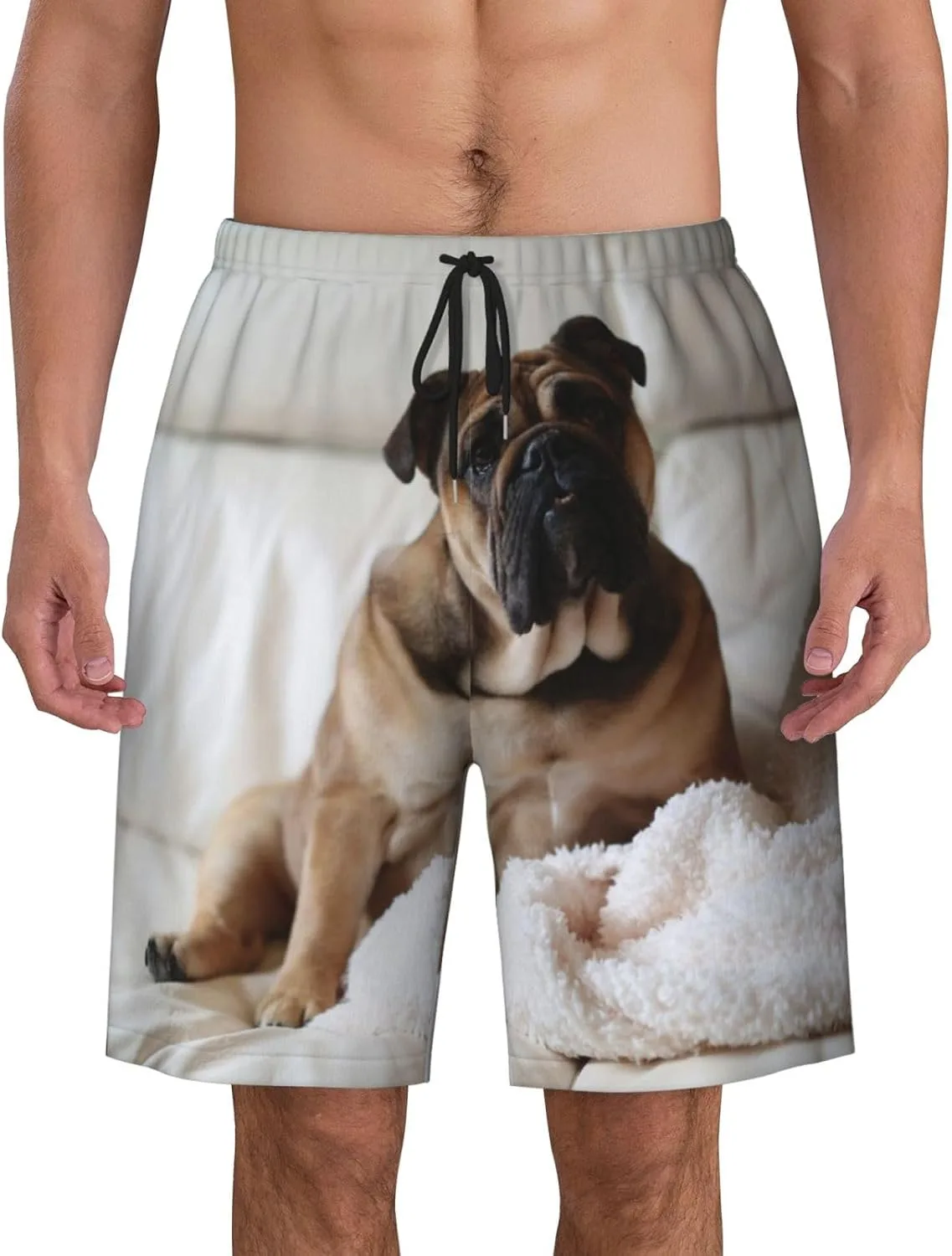 Мужские пляжные шорты, мужские плавки Bulldog Sits, пляжные шорты с карманами, купальники Generic, черный