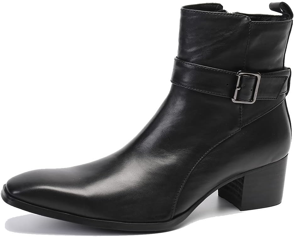 

Мужские ботинки Santimon из натуральной кожи с запрокинутым голенищем в западном стиле - повседневные, вечерние, ковбойские челси с молнией и пряжкой для вечеринок, бальных танцев и свадеб, черный