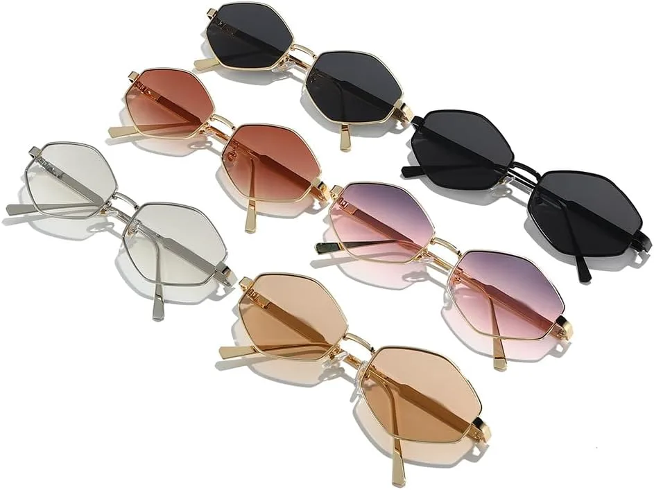 

Солнцезащитные очки bullabulling квадратной формы для женщин и мужчин, ретро 90-х, шестиугольные металлические солнцезащитные очки, винтажные многоугольные очки, Gold