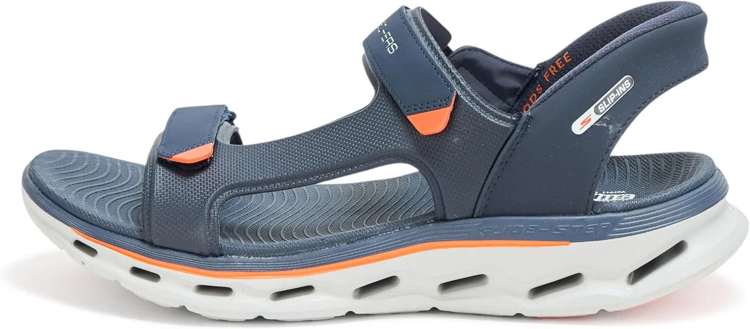 Мужские сандалии Skechers Slip Ins Go Walk Glide Step 2.0 с ремешком на четверть длины, спортивные, Navy Orange — фото 2