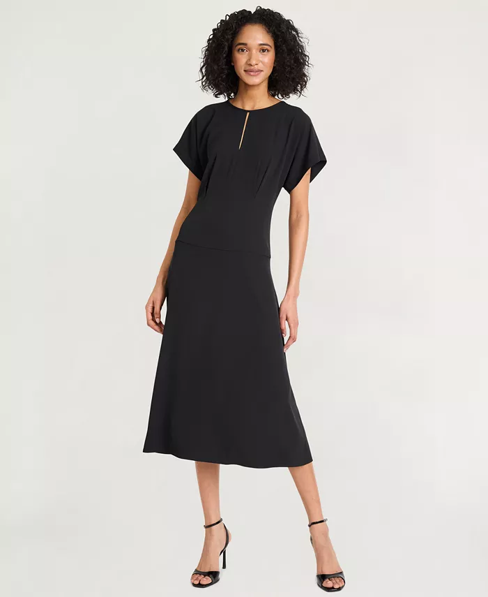 

Женское креповое платье миди с короткими рукавами, облегающее и расклешенное Luxely