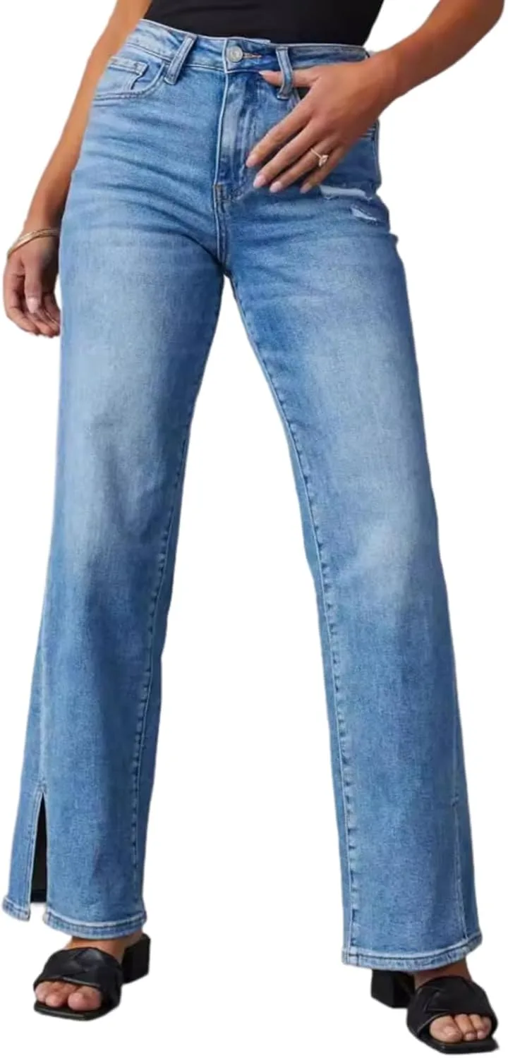 

Semshedy женские джинсы с высокой талией и прямыми штанинами Raw Hem