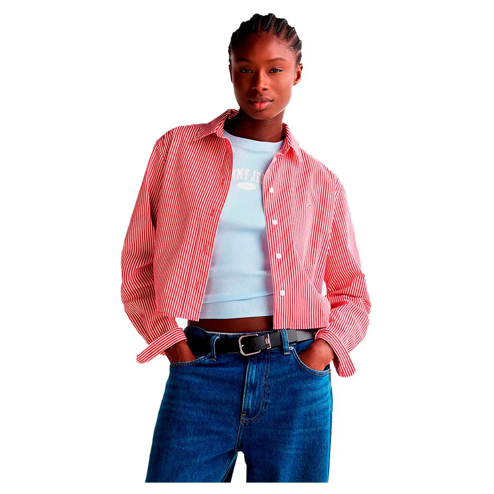 

Рубашка с длинным рукавом Tommy Jeans Crop Relaxed Poplin, красный
