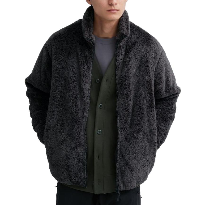 UNIQLO Пальто с бархатистой текстурой унисекс тёмно-серое, Dark Gray — фото 4