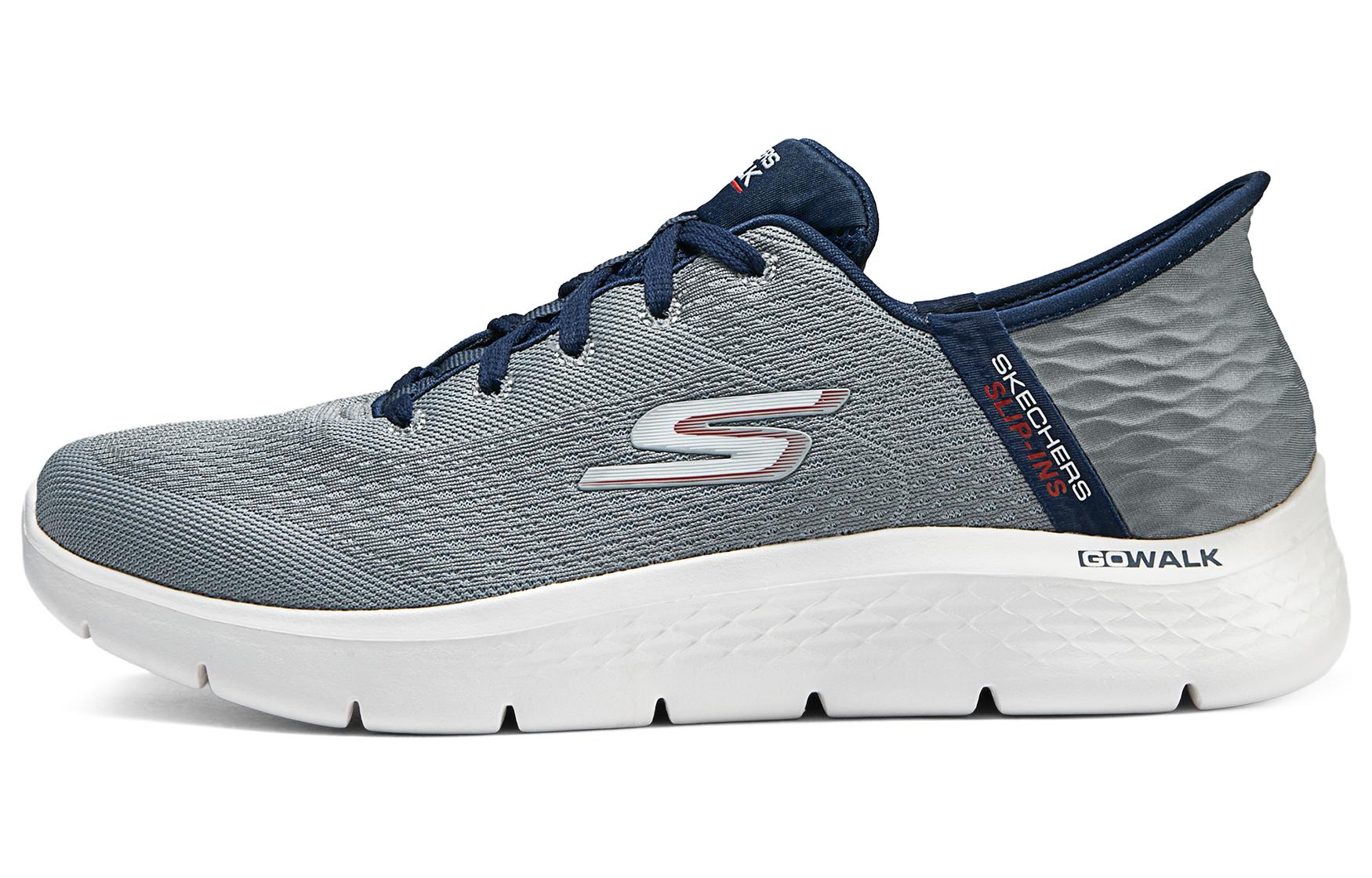 

Go Walk Fle Hands Free Slip-Ins Низкие повседневные туфли мужские серо-голубые Skechers