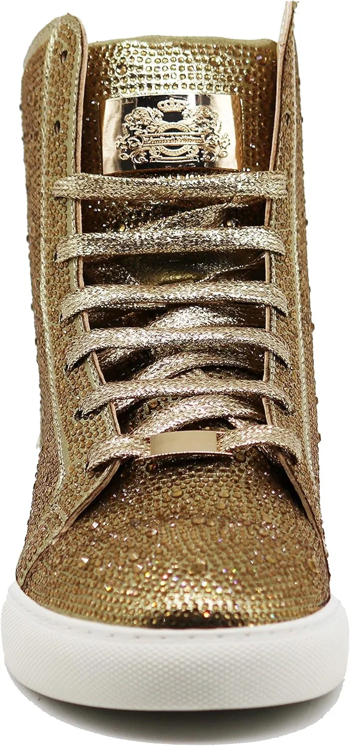 Мужские высокие кроссовки Enzo Romeo с кристальным блеском и стразами, Gold — фото 3