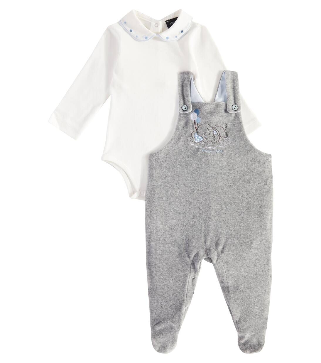 

Детский хлопковый комбинезон и боди Monnalisa, цвет panna+grigio