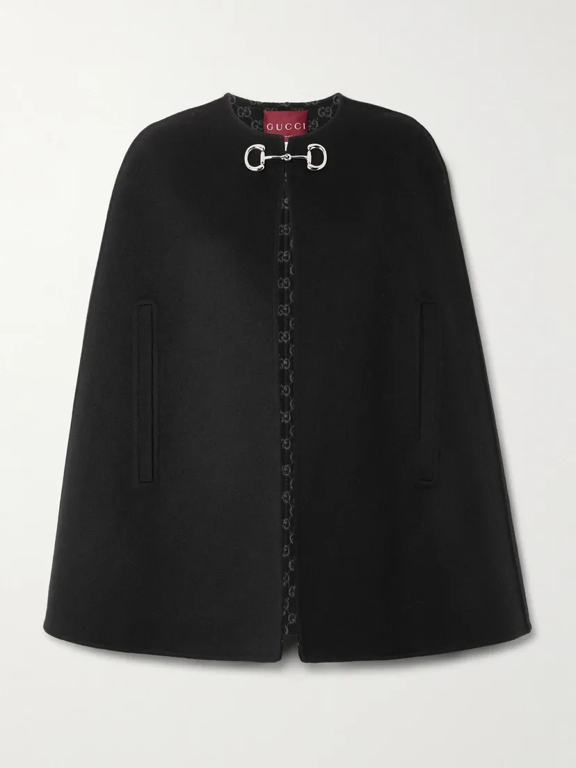 Пончо GUCCI Пончо из смеси шерсти и шелка, с пряжкой Horsebit, черное