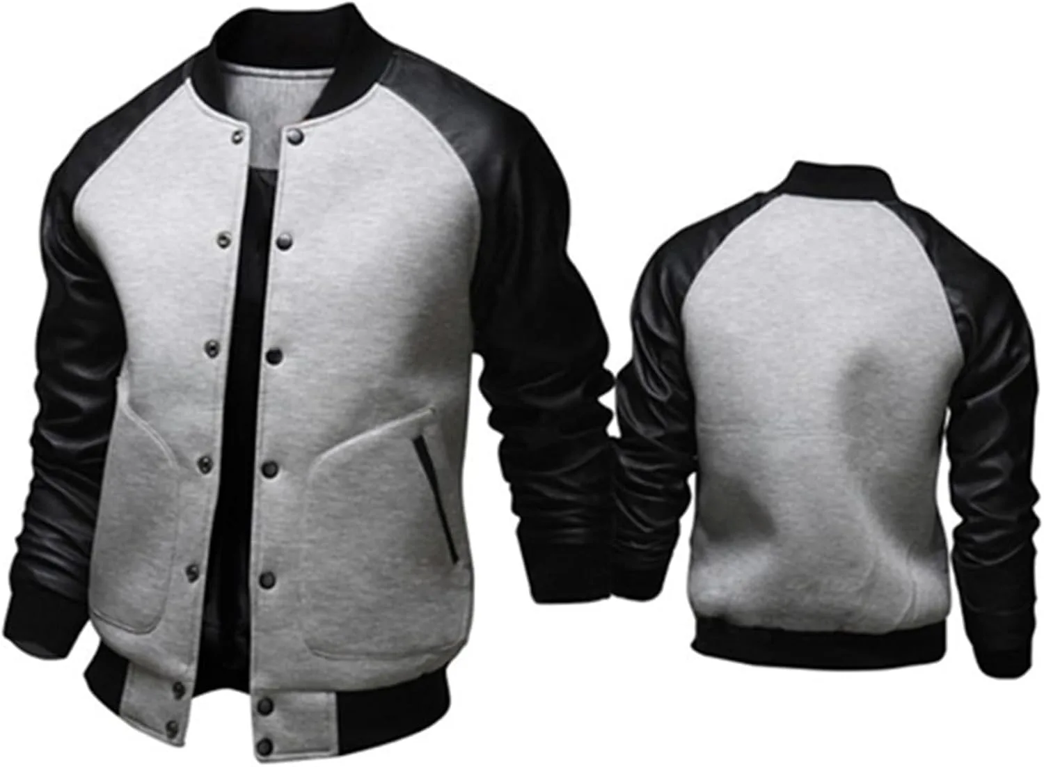 Мужская куртка в стиле Varsity, модная, приталенного кроя, бомбер, повседневная, бейсбольная, легкая куртка Generic, серый — фото 3