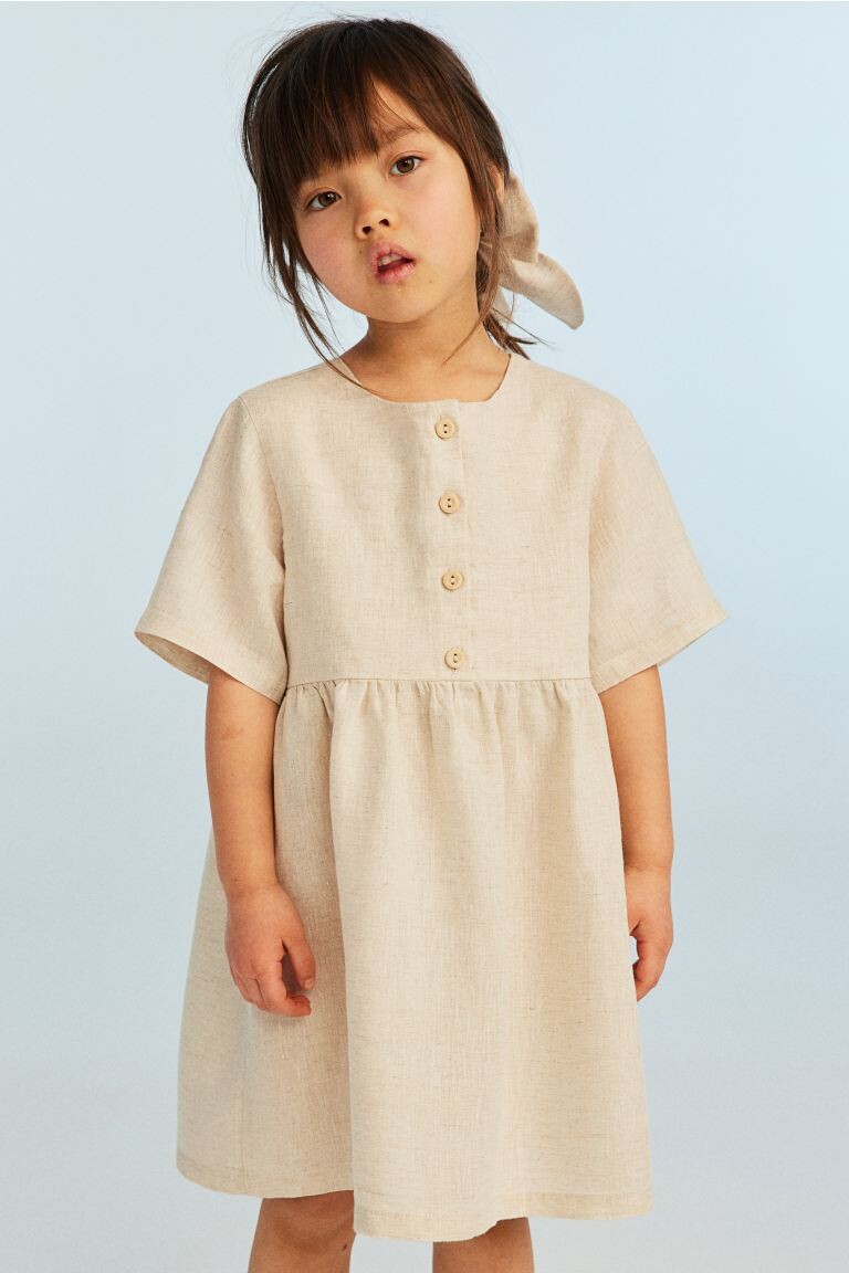 

Льняное платье H&M, бежевый