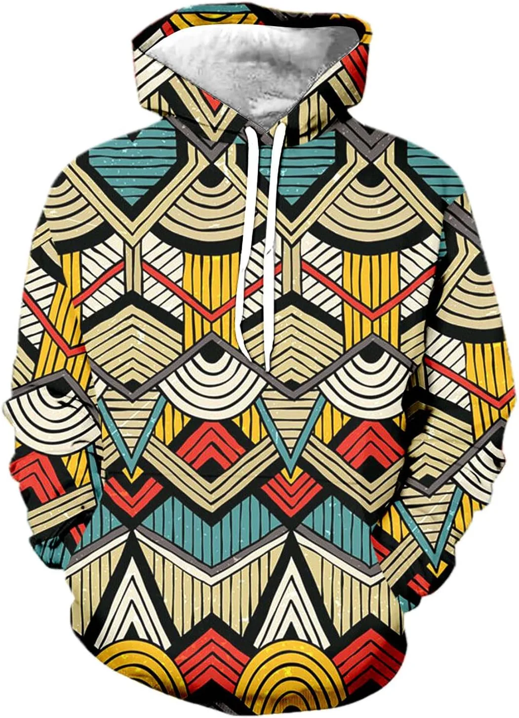 Мужская толстовка с капюшоном Casual, принт African Dashiki, с карманами — фото 3