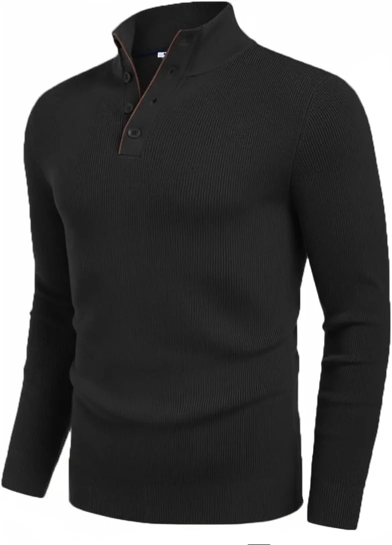 

Кофандy мужской вязаный пуловер с четвертью пуговиц и воротником-стойкой COOFANDY