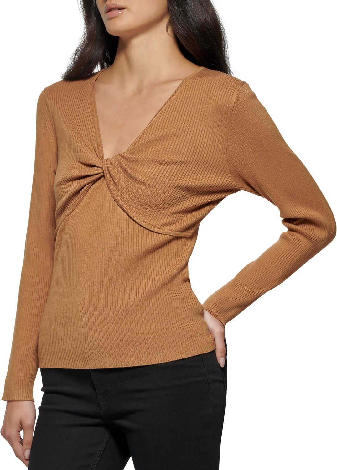 

Топ Calvin Klein Long Sleeve V-Neck with Twist Detail, цвет Luggage