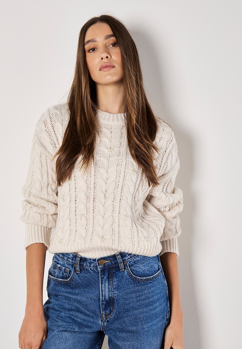 

Джемпер EMBELLISHED CABLE Apricot, бежевый