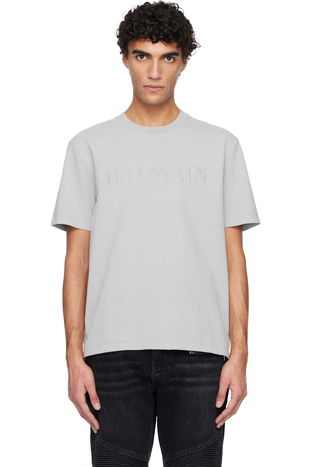

Balmain Винтажная серая футболка Balmain с вышивкой